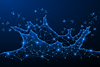 A wireframe illustration of a droplet of water splashing against a surface
