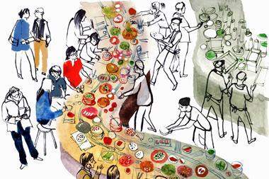An illustration showing a busy restaurant